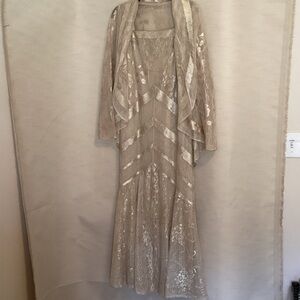 Elegant VINTAGE Damianou Lace Evening Dress with Matching Jacket - Champagne
